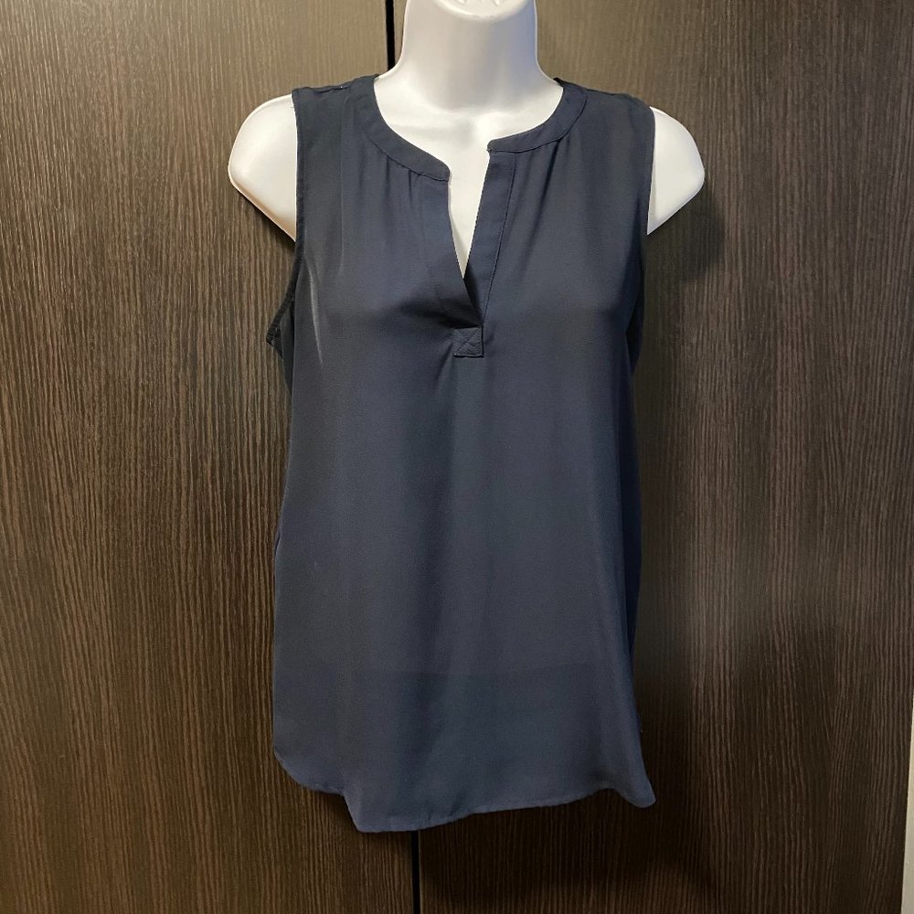 LOFT Navy Blue Split Neck Tank